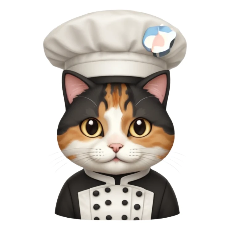 fluffy black chef cat wearing a tall white chef hat sticker
