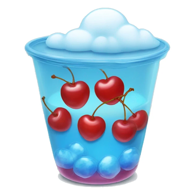 Blue sky jelly with a cherry on top and clouds in a class cup sticker