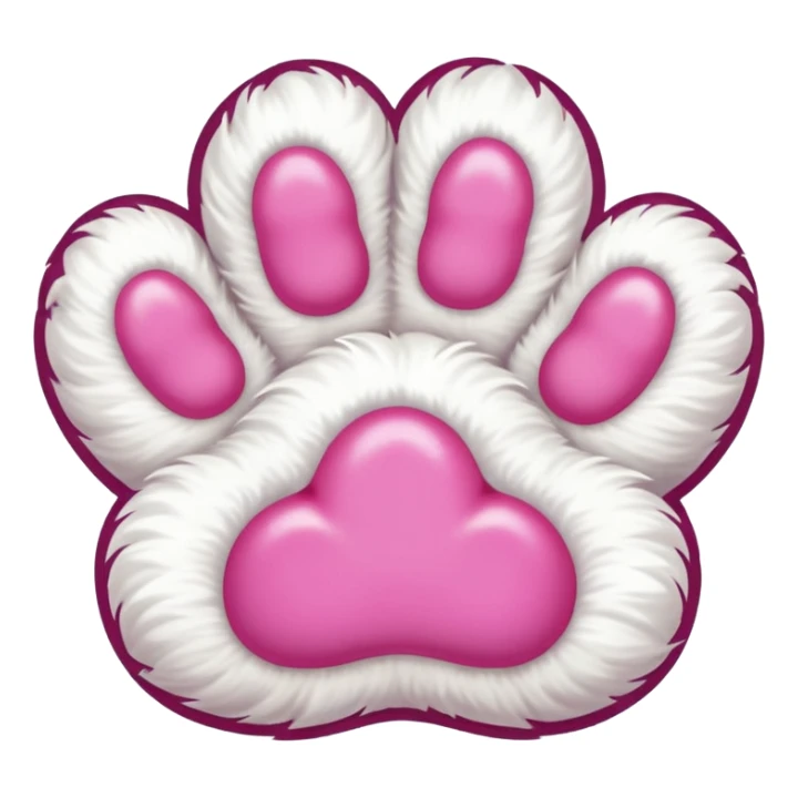 white cat fluffy paw, from the bottom, vivid pink toe beans, cute sticker