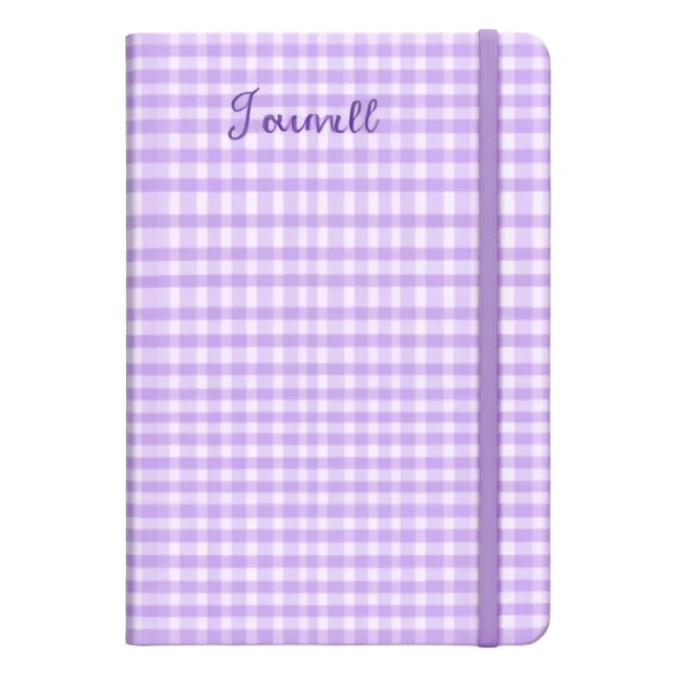 Cute  journal cover, pastel purple gingham pattern
Handwritten feminine typography, soft aesthetic, cozy girl vibe
Clean product mockup, minimal shadows, lifestyle stationery style sticker