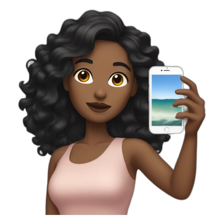 women with wavy black hair a bit not dark skinned taking a selfie sticker