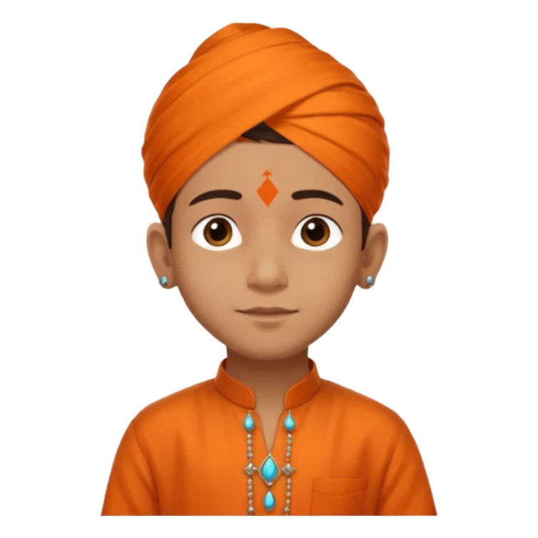 an indian boy in orange kurta and tilak with text belo saying "Veer" sticker