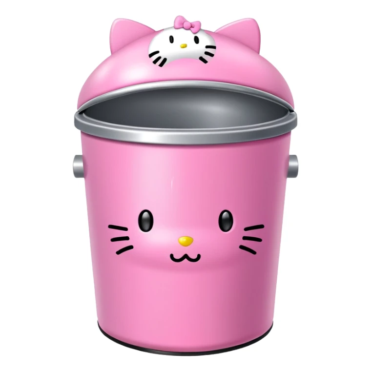 A trash bin that says on text GOODBYEEEE with hello Kitty in it sticker