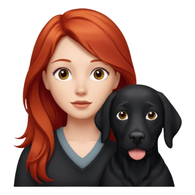 Long red hair woman with black lab sticker
