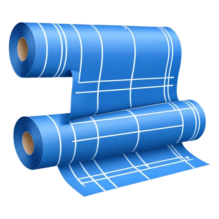 blue blueprint with white lines, partially unrolled, side view sticker