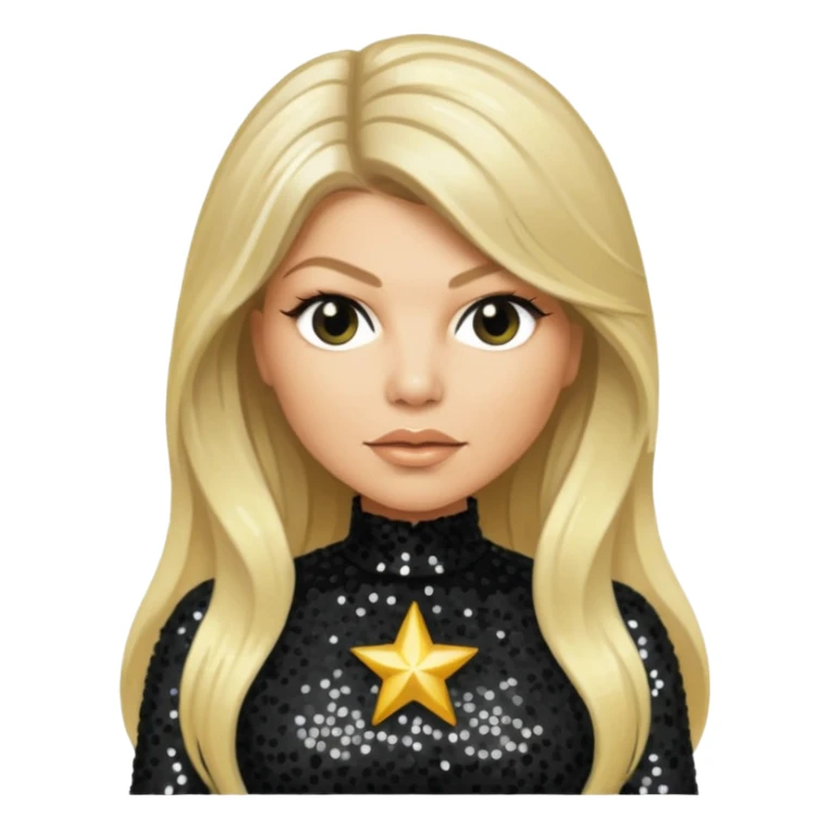 Fergie with light skin, long blonde hair, black sequin outfit sticker