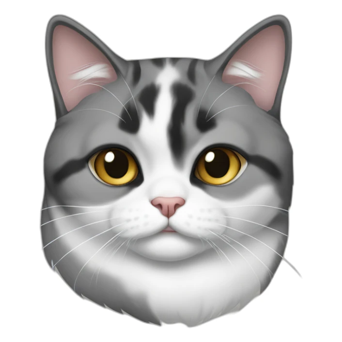 senior fat diluted calico cat, white chin, black nose, grey ears, grey and white sticker