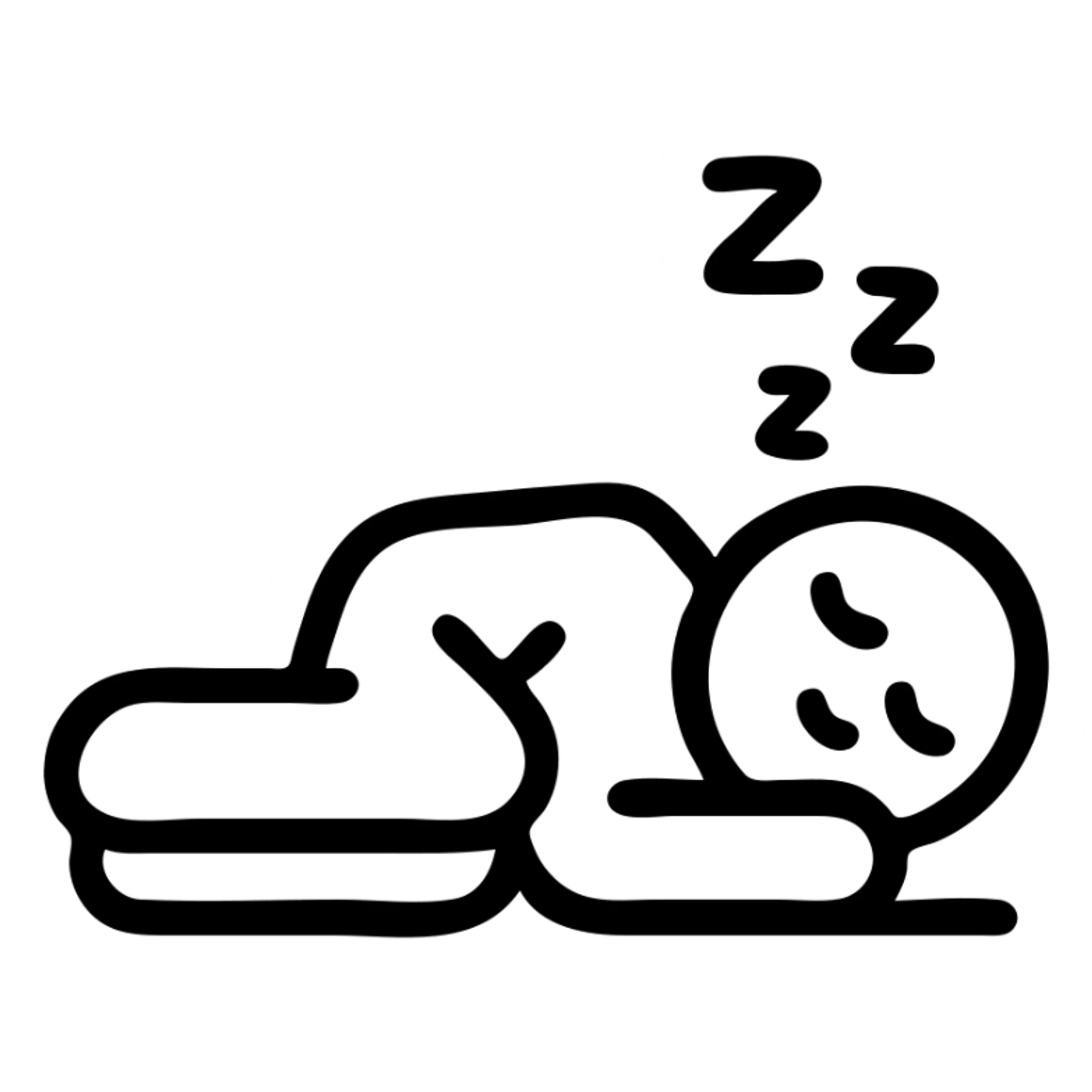 person on their side, icon style, showing REM sleep with closed eyes and subtle dream marks, outlined sticker