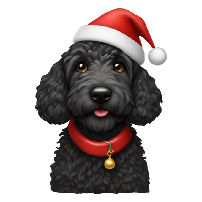 Black Golden Doodle wearing a Santa Claus Hat sticker
