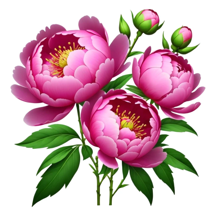 bouquet pink Peony, luxuriant, stem, leaf, bud sticker