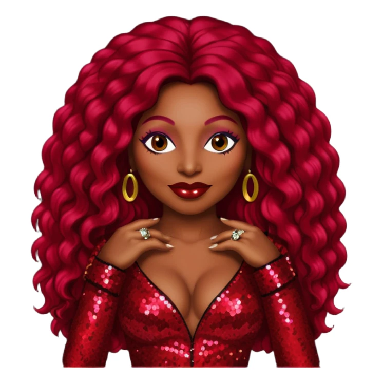 Chaka Khan with long dark red hair, red sequin outfit sticker