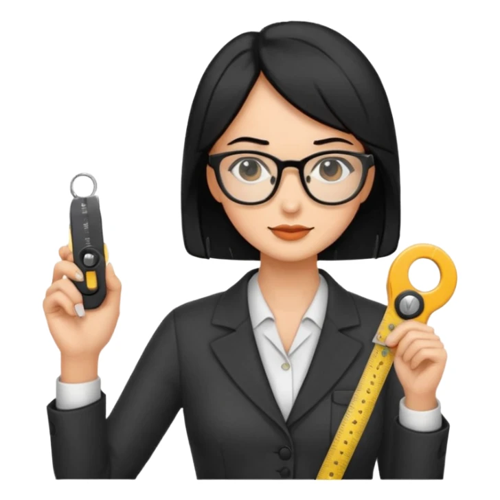 tailor woman holding measure black hair sticker