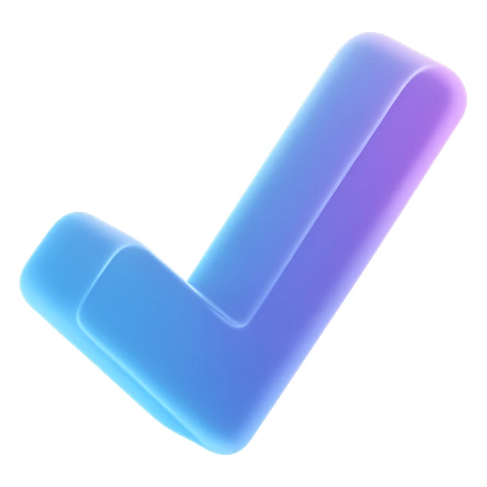 a checkmark with a fancy colorful gradient for the color with blue and purple sticker