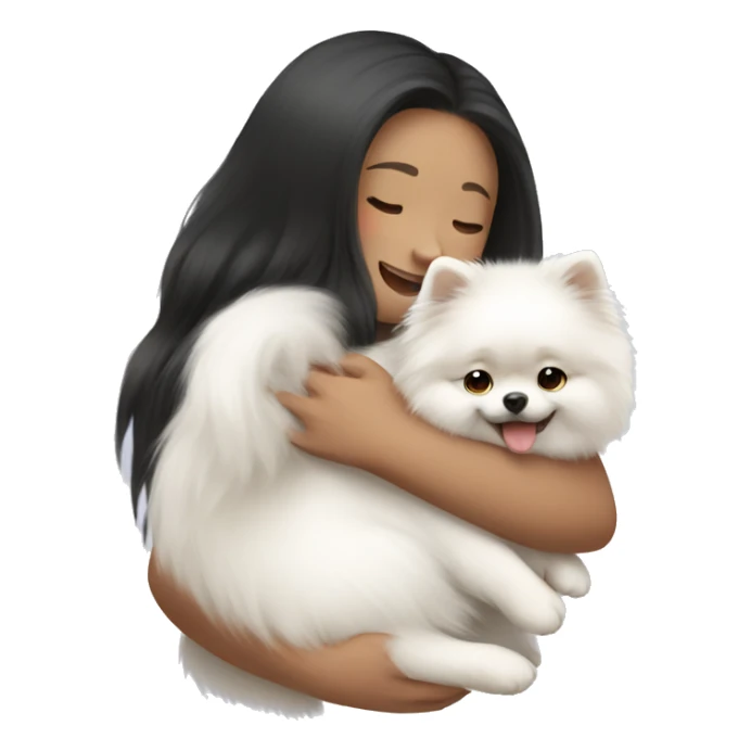Chinese girl hug white Pomeranian sticker