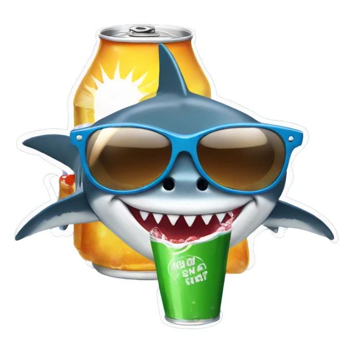 shark with sun glasses drinking a soda sticker