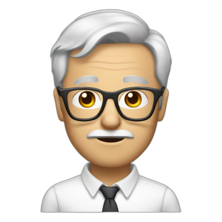 Older white with brown hair wearing glasses and thinking sticker