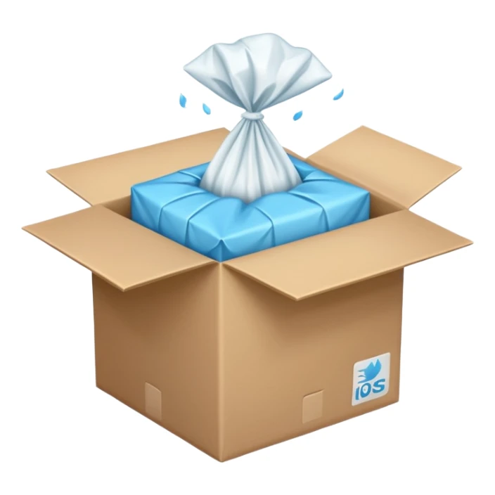 Generate a realistic emoji-style icon of the an open package which is empty and air is coming out of it. Out of the package air is coming out of it and the package is empty from the inside sticker