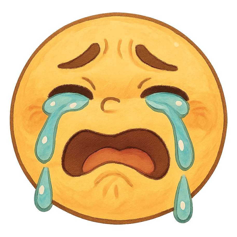 ghibli style silly sad crying emoji with expressive face sticker