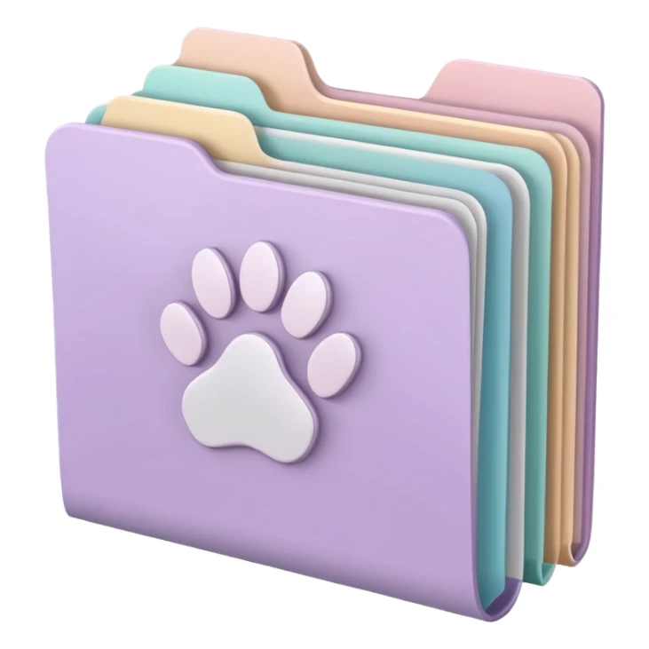 a pastel folder of documents with a pawprint on it sticker