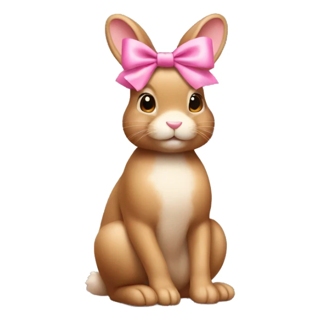 Light brown bunny sitting down wearing a small pink bow sticker