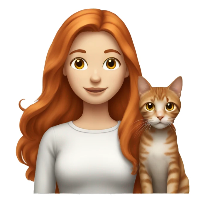 Redhead girl with long hair and tabby cat sticker