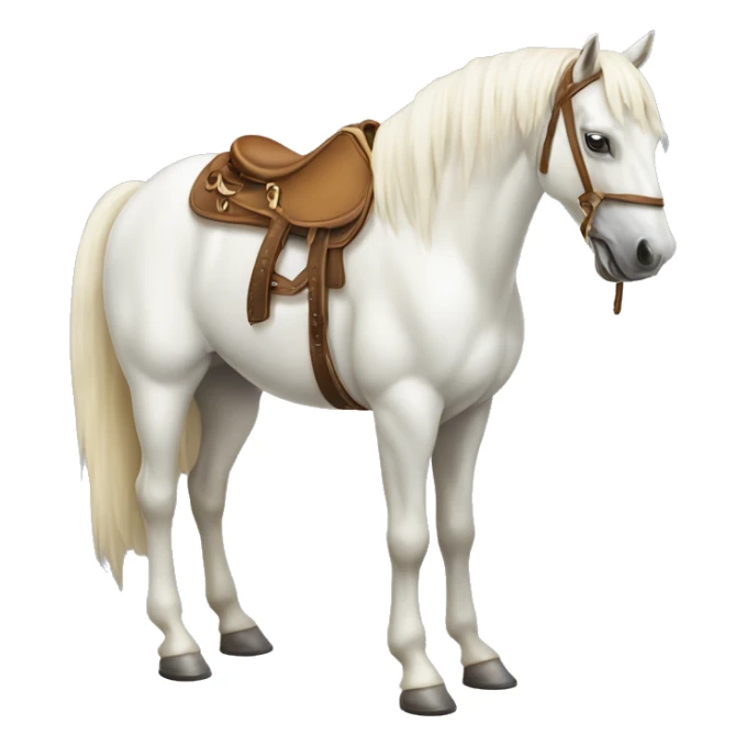 vanilla white horse standing up by itself with a saddle on it but no people sticker