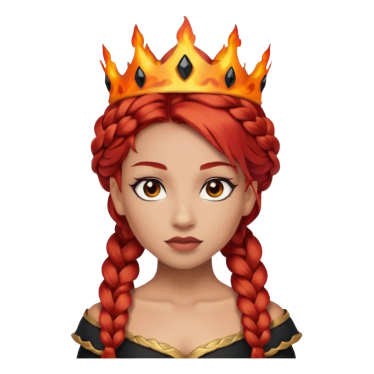 braided hair fire princess with black crown, red hair sticker