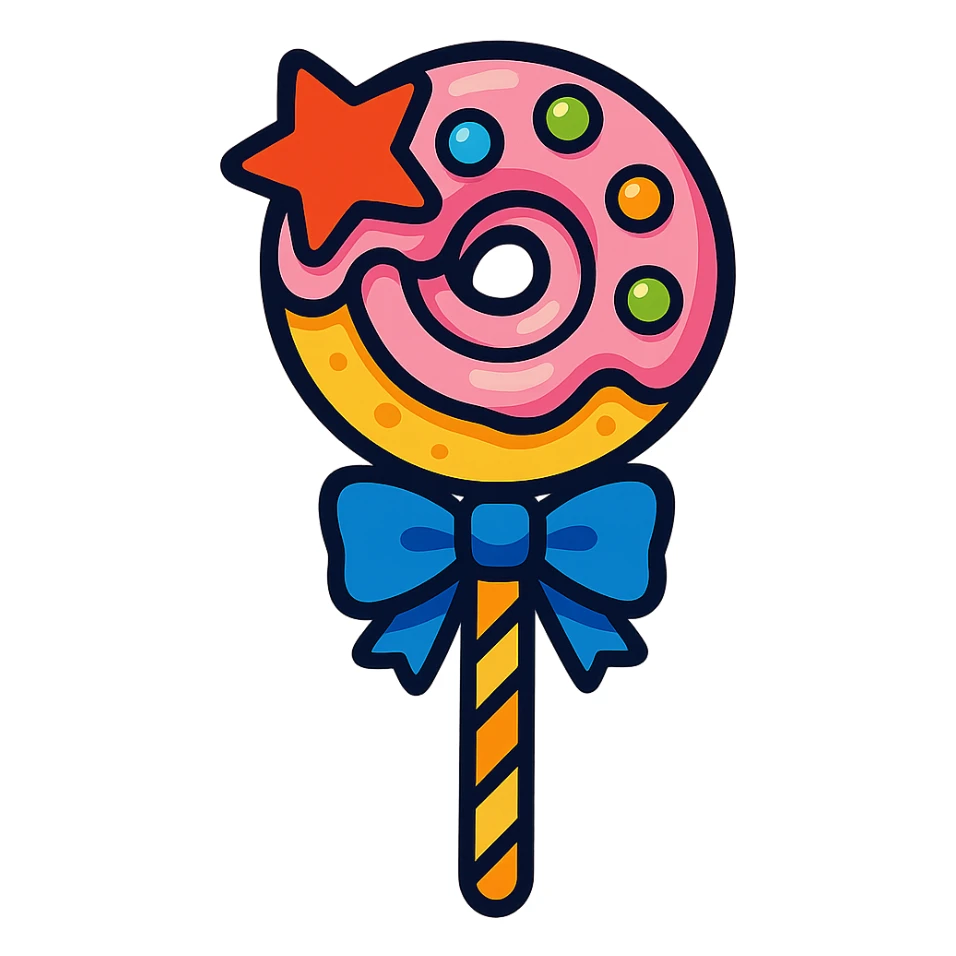 vibrant toon style magic wand with frosting and candy sticker