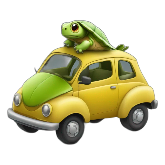 Voiture roule sur tortue qui vole sticker