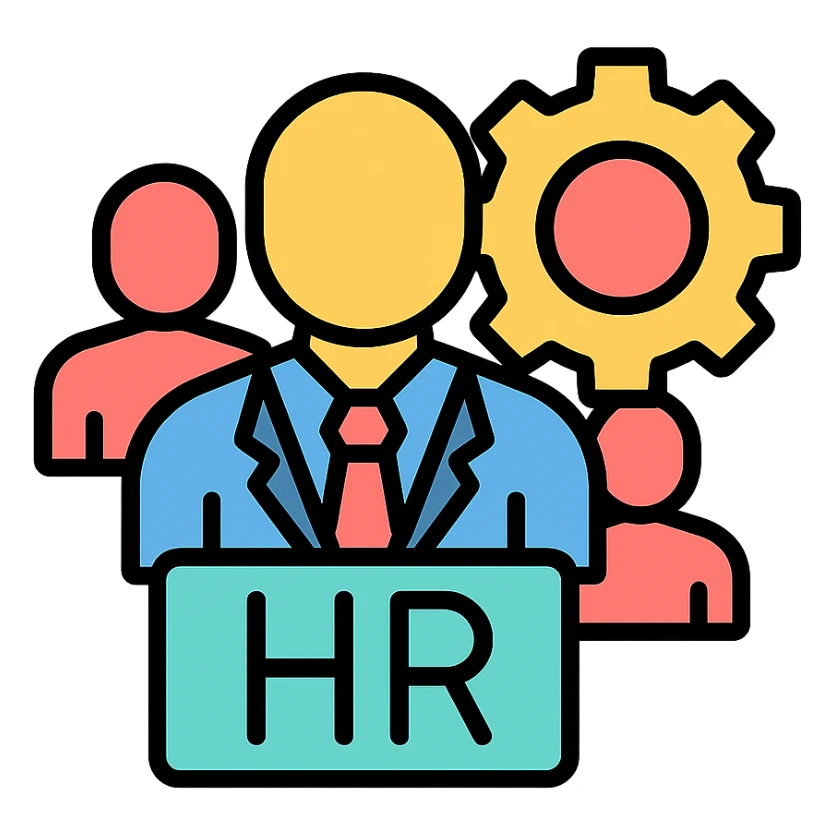 Volio-style icon representing a human resource department, featuring people, teamwork, or HR symbols, in a professional and friendly look sticker