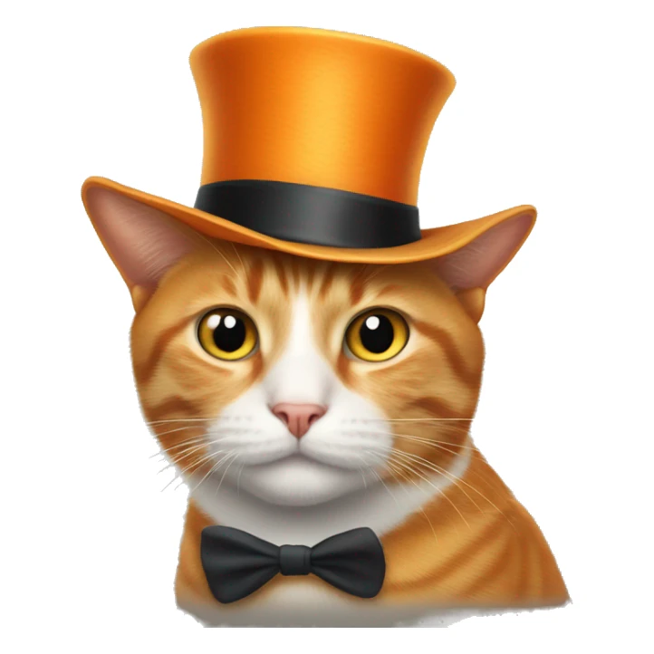Orange cat wearing a top hat with a white spot on his nose sticker