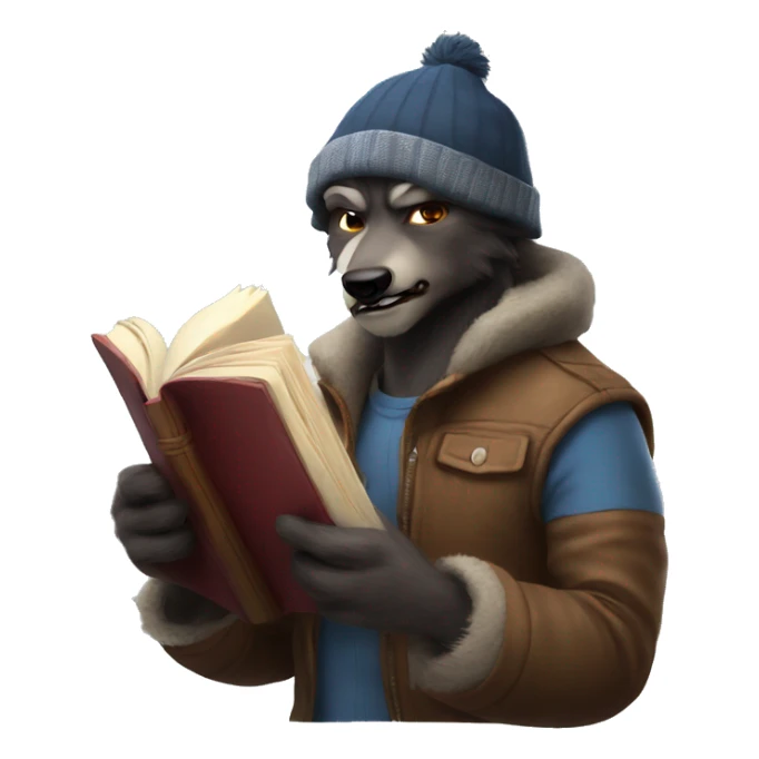 nice werewolf with a beanie reading a book  sticker
