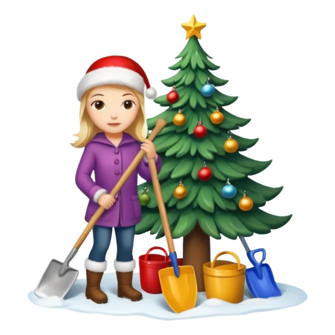 üzerinde kürek çeken kızların süs olarak asılı olduğu yılbaşı ağacı sticker