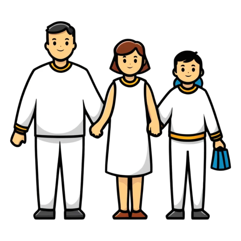 happy family holding hands, simple background, bright colors sticker