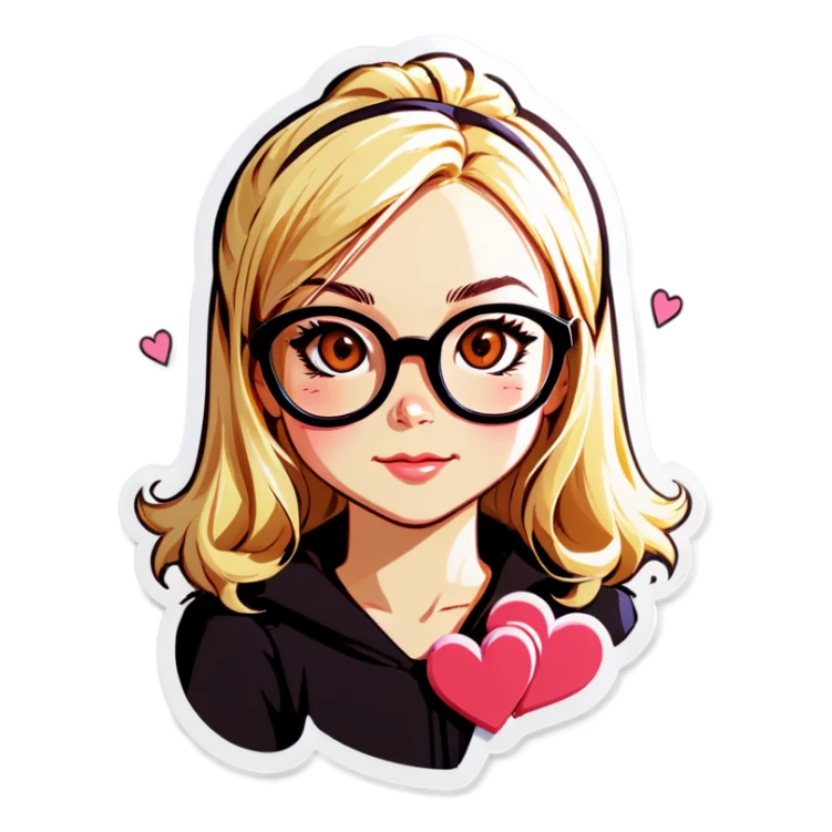 Blonde girl with glasses and hearts  sticker