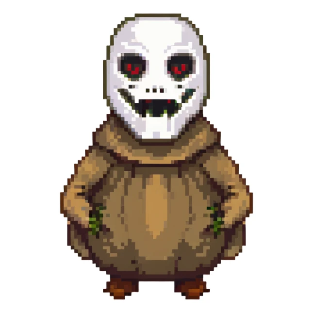 horror villain with burlap sack mask and dark hollow eyes sticker