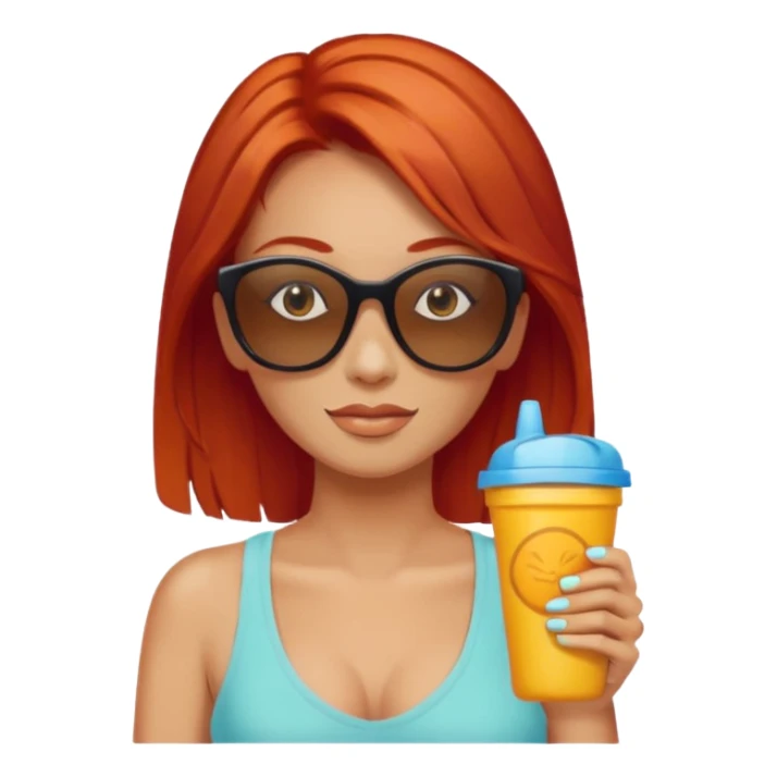 
female red haired suncream and sunglasses sticker