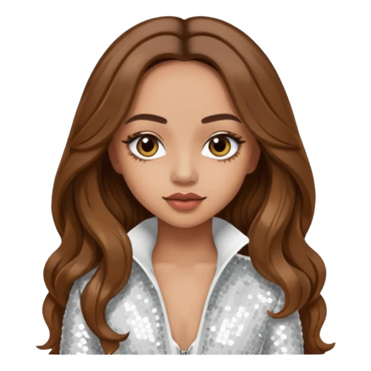 Jade Thirlwall from Little Mix with long brown hair, white sequin outfit sticker