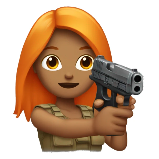 Tan girl with long orange hair holding a gun sticker