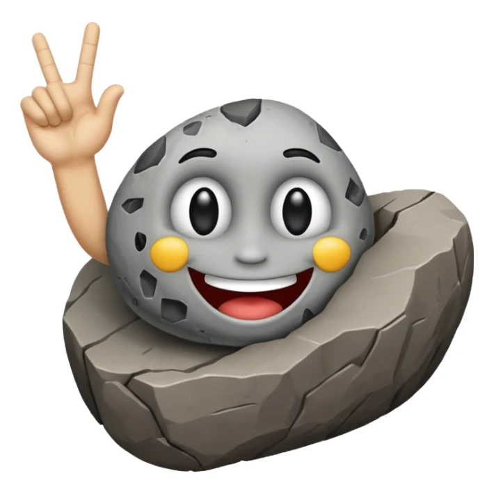 a rock with a happy face that is holding up a rock and roll hand 🤘 sticker