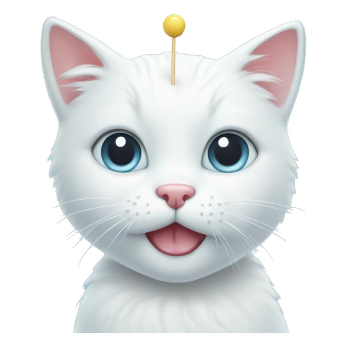 Face of a cute white cat holding two star shaped lollipops on a pastel blue background sticker