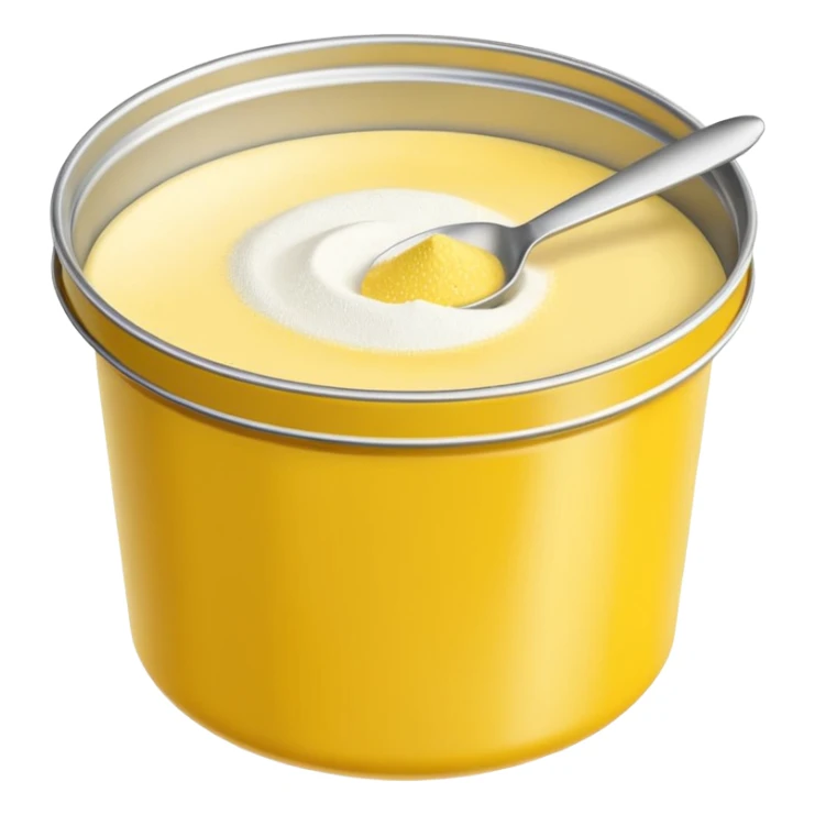 cornstarch container, tin or box, simple lid, open to show fine white powder, clean minimal yellow or neutral container, no branding, no spoon, no faces, clean 3D style, soft lighting, transparent background, emoji scale sticker