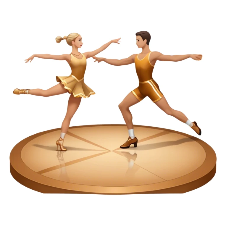 Icon for Sports Dance: a couple in competitive attire performing a synchronized dance with acrobatic moves, dance shoes, a rhythmic floor, and a competition backdrop. The icon should capture athleticism, technique, and acrobatic precision. Transparent background. sticker
