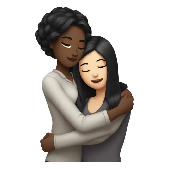 Lesbians cuddling. Both have long black hair and white skin. sticker