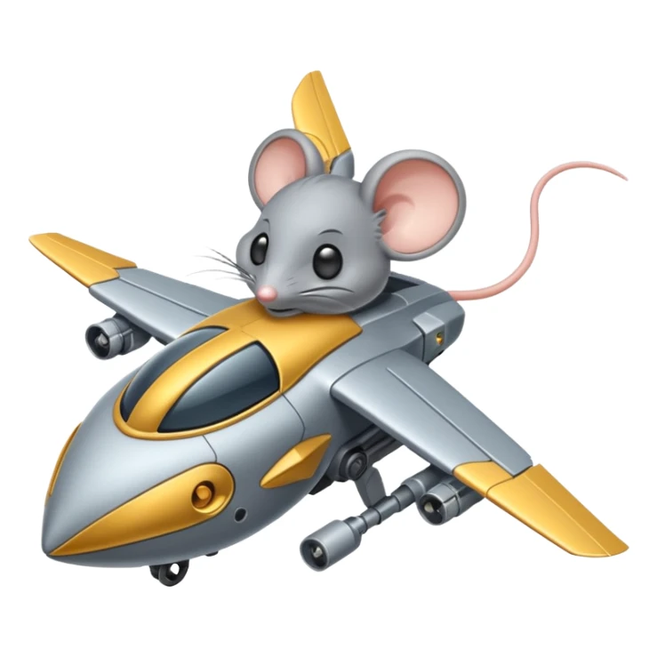 A mouse combined with a military drone, with mechanical wings and a determined expression, flying through the city sticker