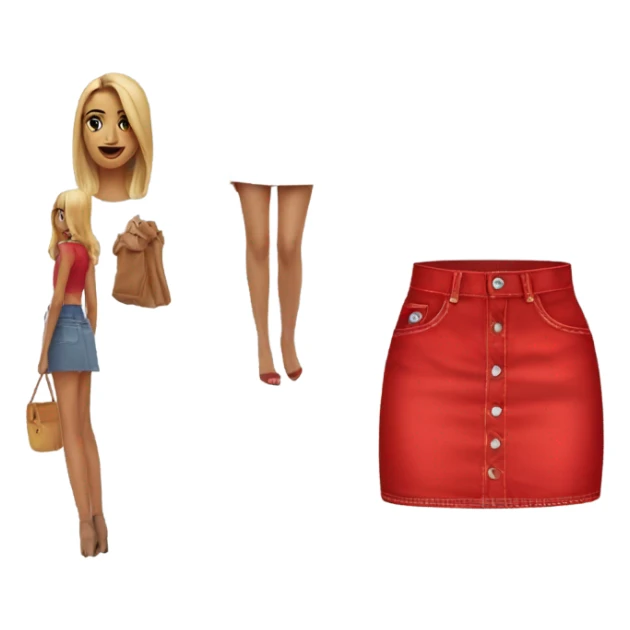Realistic A-line high waisted red denim mini skirt, isolated sticker