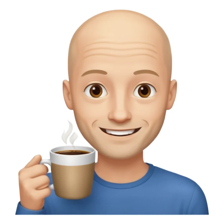 young men with coffee no hair, a little beard and no wrinkles sticker