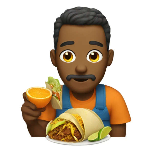 Man eating tacos with an orange cat sticker