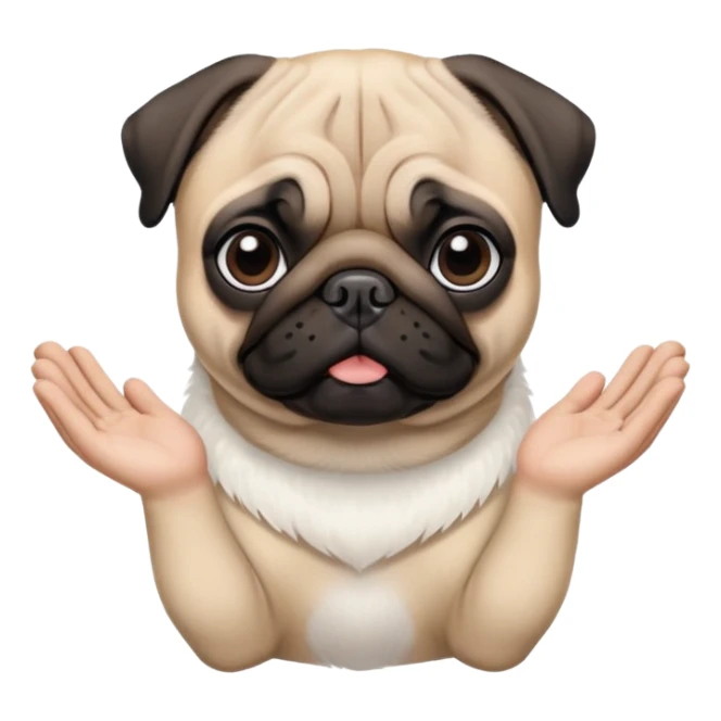 A open hand above a pugs head with white face but black facial features  sticker