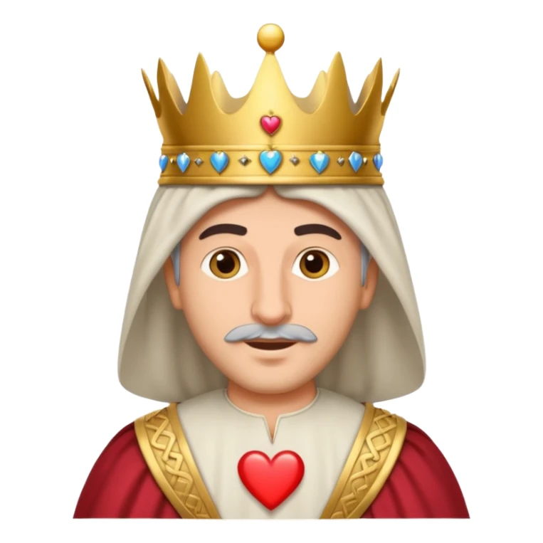 white arab man as king on heart card, emoji style sticker